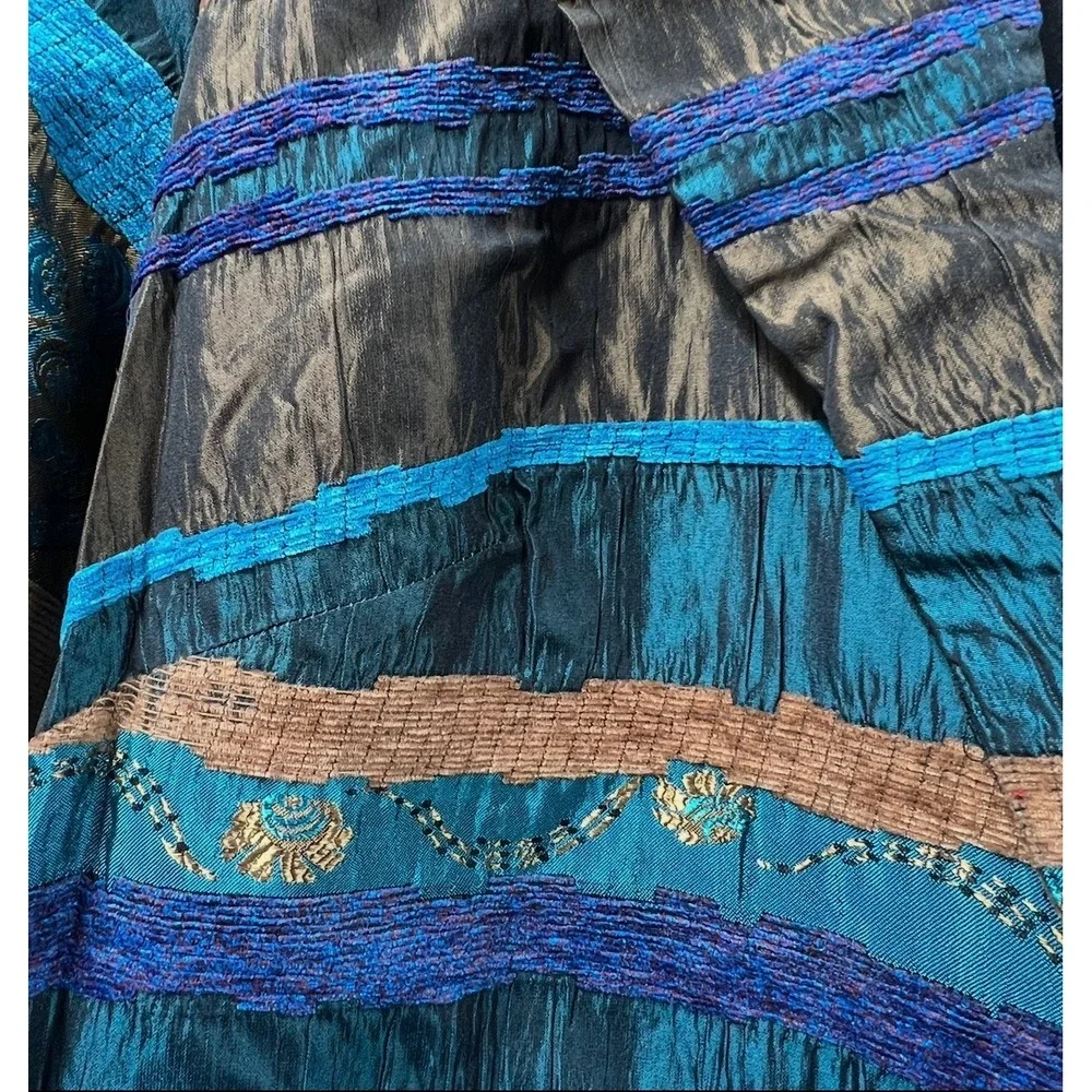K Woman Collection Jacket Blazer Blue Brown Floral Women 16W Boho Open Front VTG